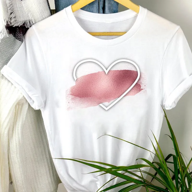 

Women Watercolor Floral Love Heart Print T-shirt Casual Women's Summer Short-Sleeved Cartoon Harajuku T-shirt Female Top Tees