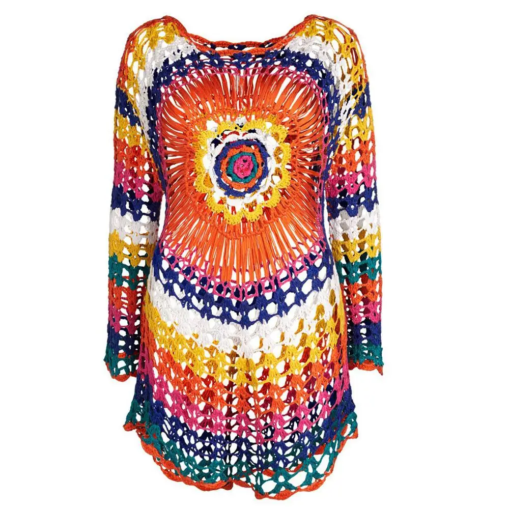 

2019 Summer Casual Hollow Out Bikini Beach Cover Up Fishnet Crochet Beach Dress Women Swimwear Beach Wear Pareo Saida De Praia