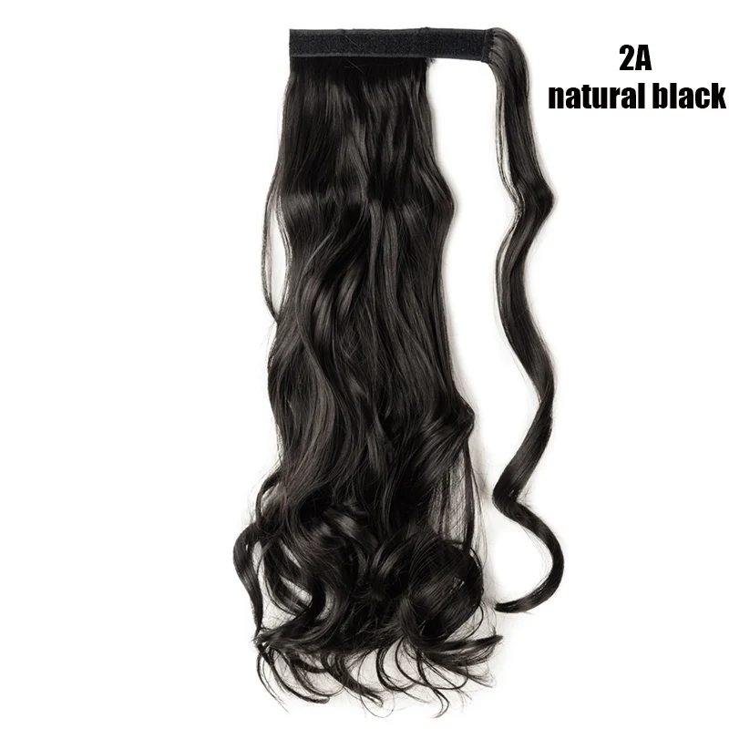 natural black S-noilite 1" поддельные волосы конский хвост длинные волнистые обертывания вокруг шиньонов Клип в конский хвост синтетический клип в наращивание волос для женщин - Цвет: natural black