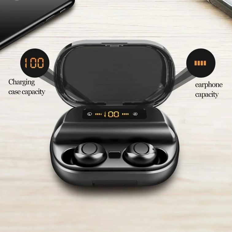 LED Display TWS Wireless Earbuds Bluetooth Earphones Surround Sound Wireless Earbuds Headphone with Charging Mini Power Bank