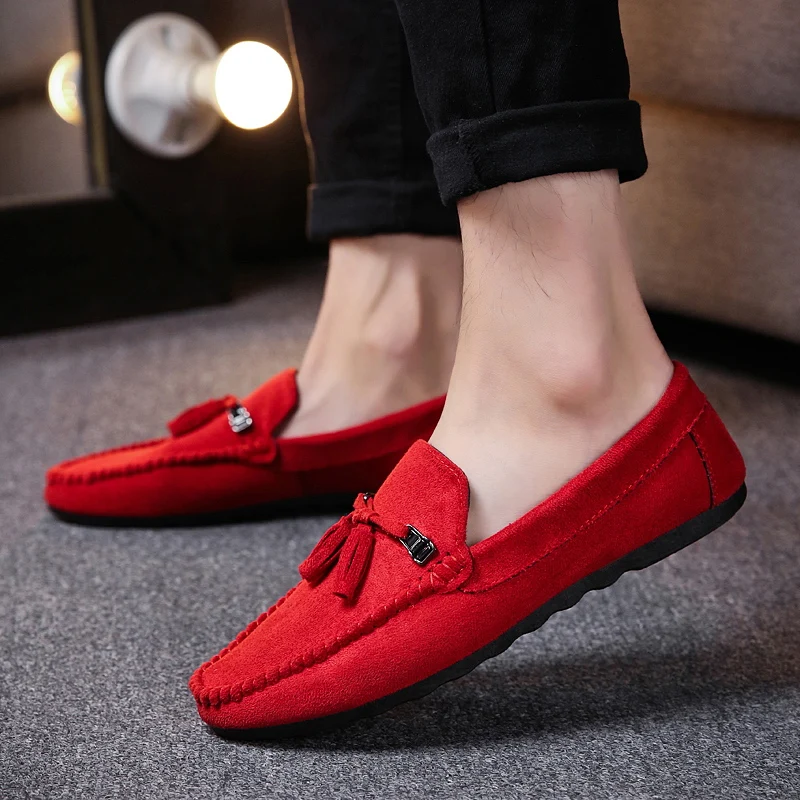 Leather Men Shoes Luxury Brand Red Penny Loafers Moccasins Italian Designer Casual | Обувь