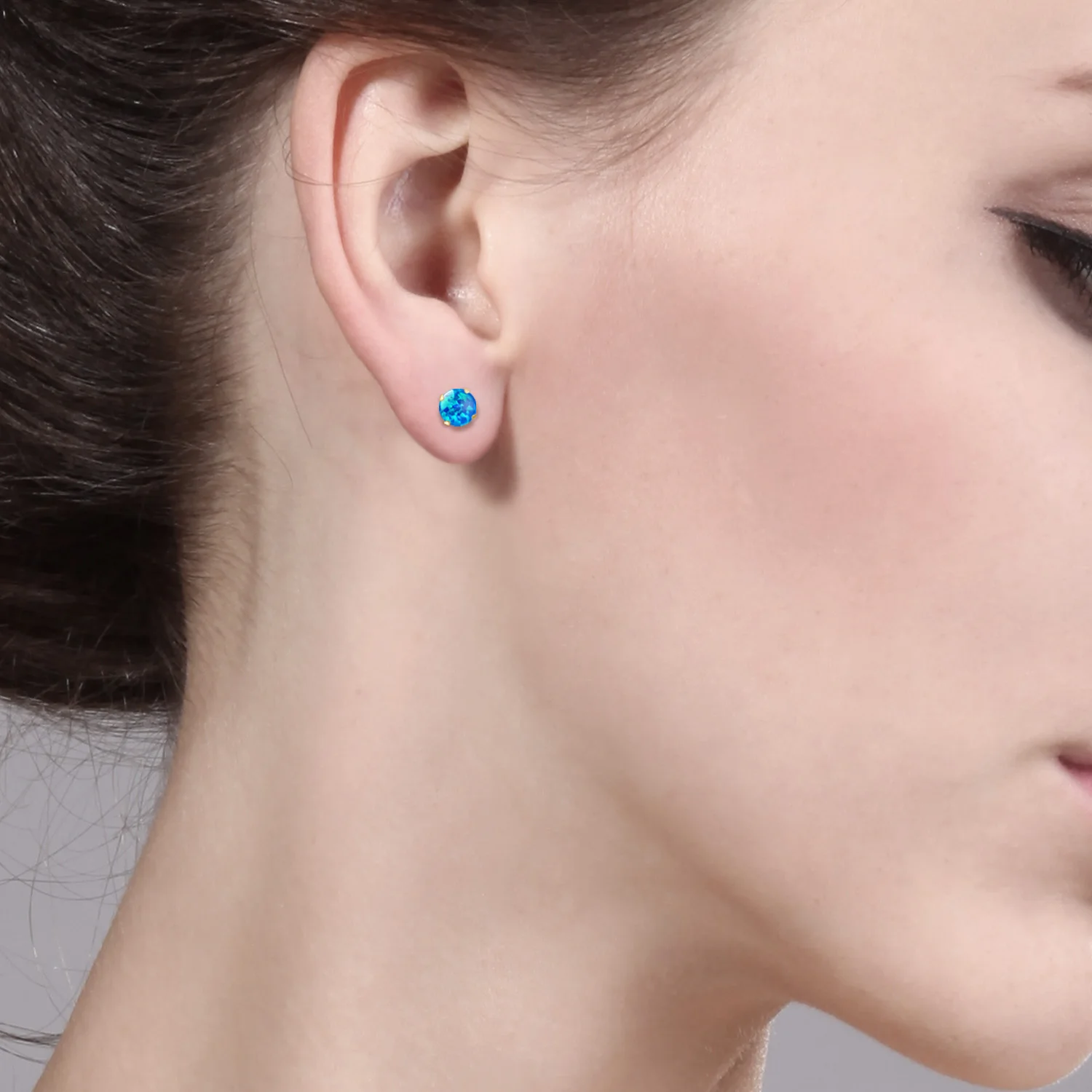 GemStoneKing 0 50 Ct Круглые Кабошон 4 мм синий искусственный опал 14K желтое золото серьги