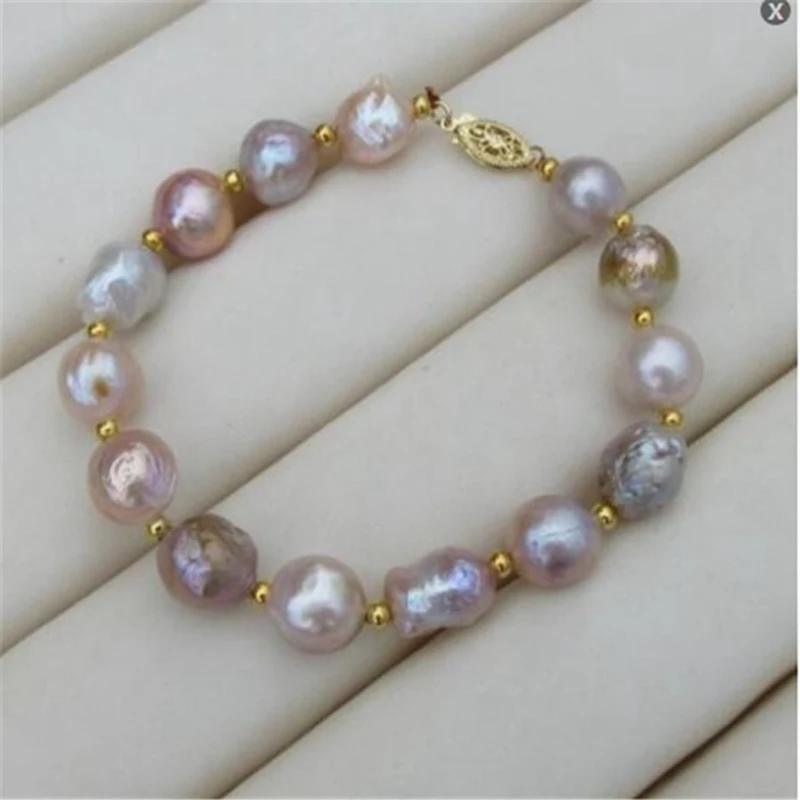 

11-12mm Baroque Multicolor Pearl Bracelet 7.5 Inches Personality Party Cultured Mesmerizing Charm Fashion Gift Women Chain Chic