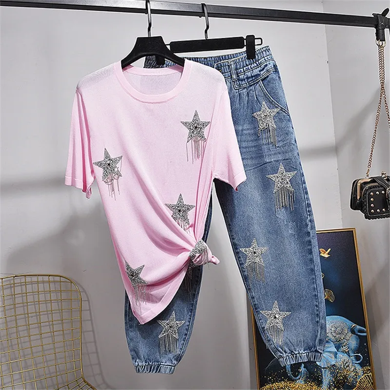 Женский хлопковый комплект из 2 предметов свободная белая футболка с бахромой и