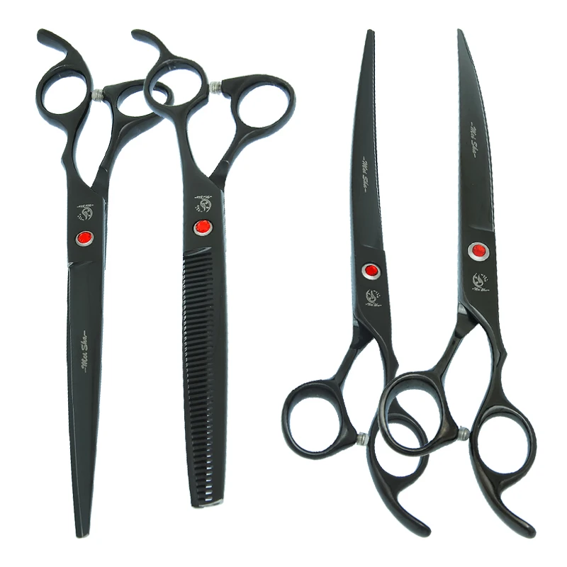 

Dog Grooming Scissors Kit Forceps Japan 440C 8.0" Pet Straight Curved Cutting Shears 7.5" Thinning Tesoura Puppy Trimmers B0043A