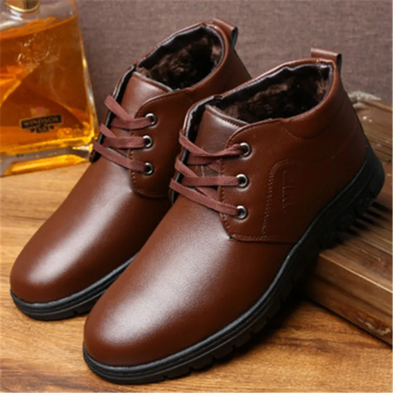 Мужские кожаные ботинки на меху черные или коричневые ботильоны шнуровке с