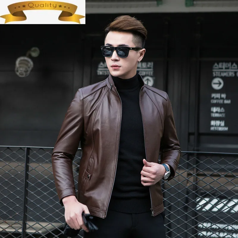 

Куртка мужская кожаная из 2021 натуральной овечьей кожи, приталенный силуэт, короткая мотокуртка, 1YW81221 KJ3122, весна-осень