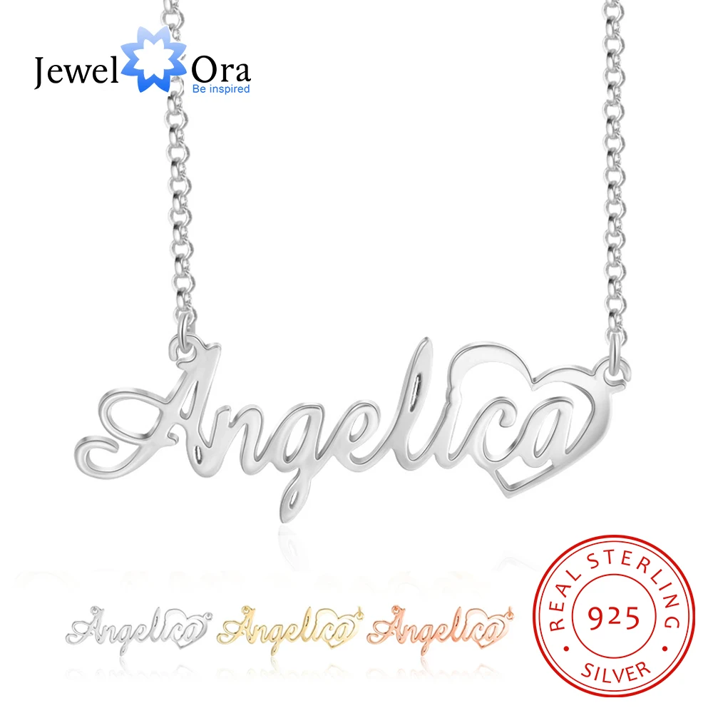 Персонализированная табличка с именем на заказ JewelOra сердцем 925 пробы Серебряная