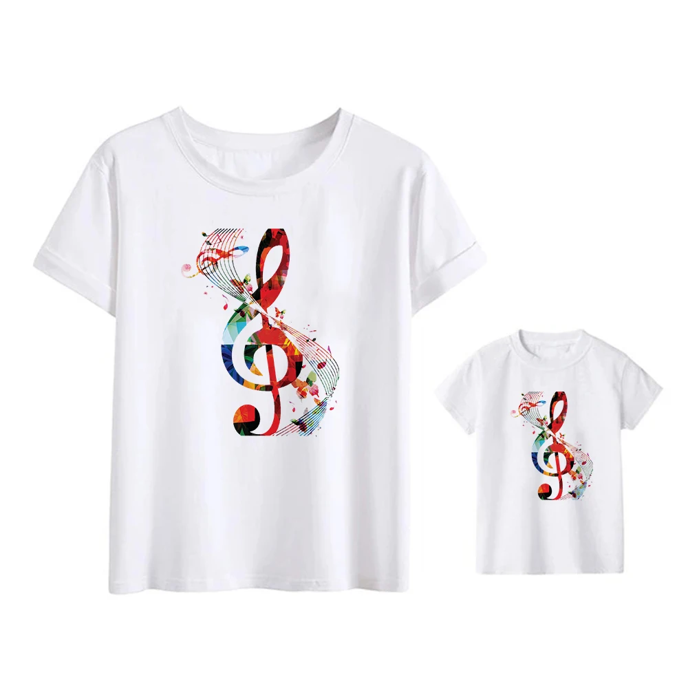 

Beautiful Musical Note Streetwear Family Look Tshirt Emo Clothes Music Enthusiast Versatile T-shirts Mommy and Kids Tee shirt