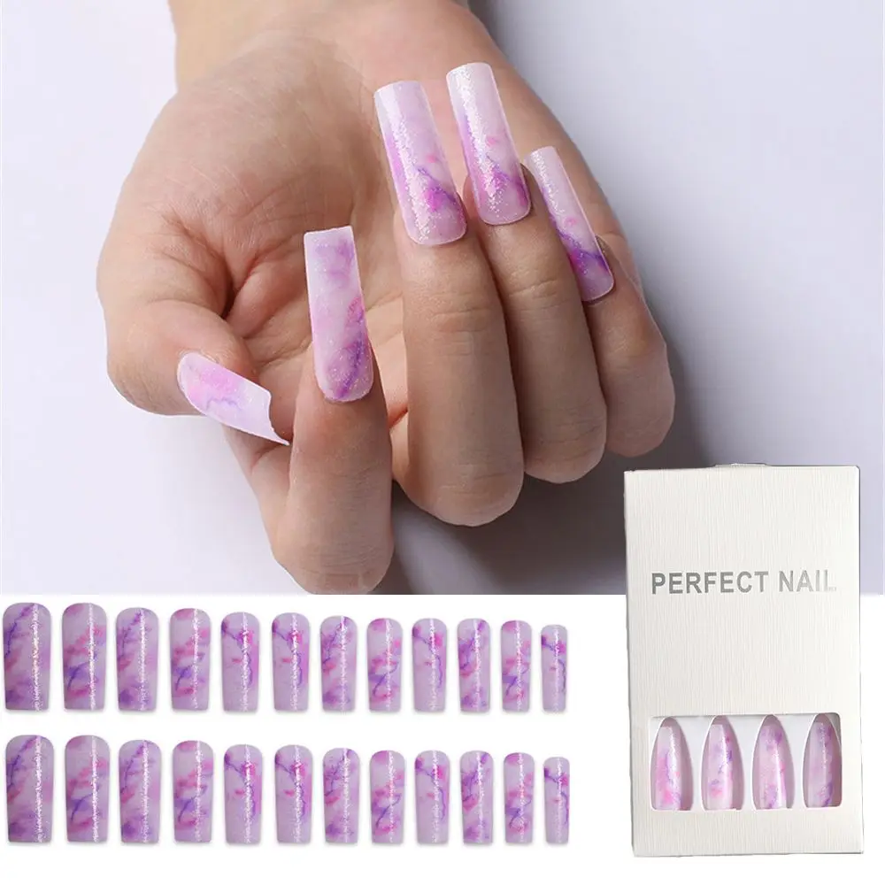 

Beauty Full Cover Long Paragraph Rectangle Ballerina Pink Blooming Fake Nail False Nails
