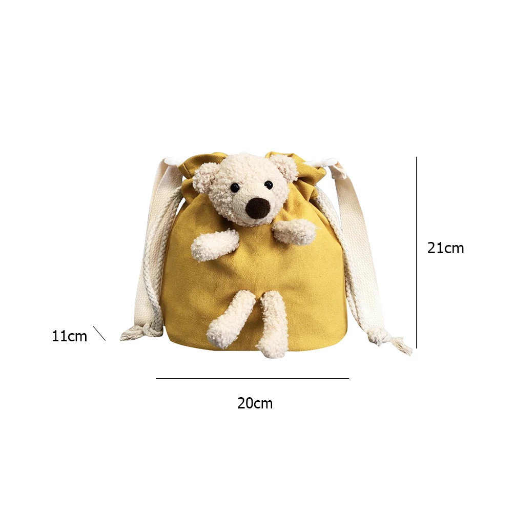 

Women Drawstring Bucket Crossbody Bag Classic Texture Creative Delicate Chic Cute Bear Canvas Small Shoulder Pouch