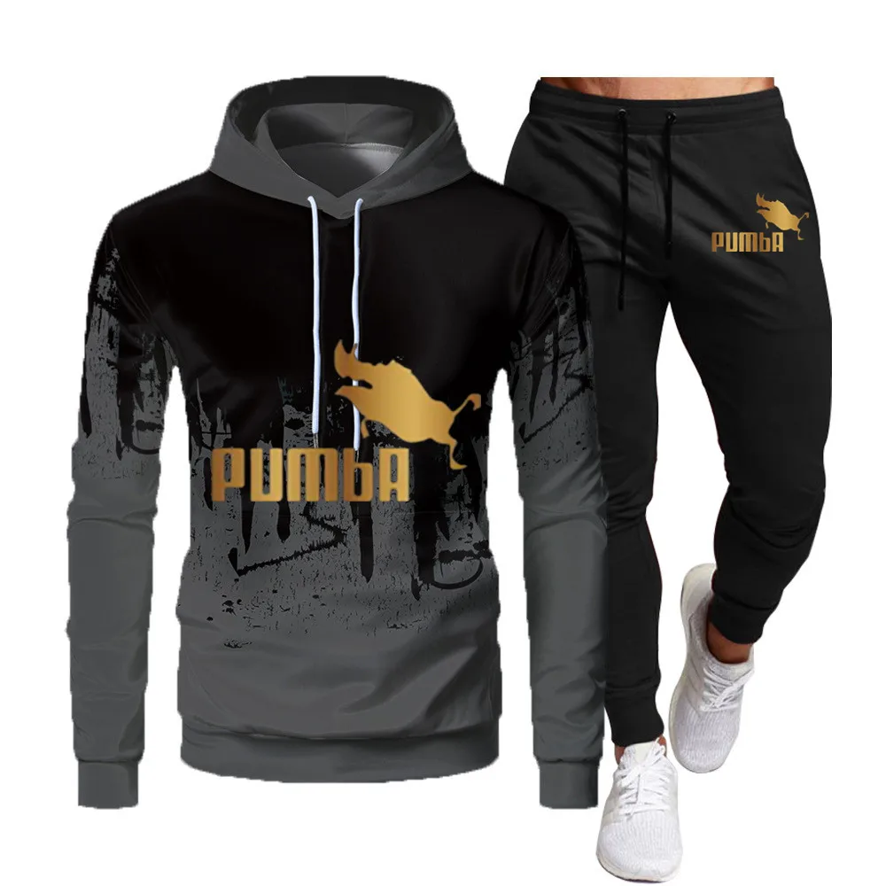 

high quality Tracksuit Men 2 Pieces Set Sweatshirt + Sweatpants Sportswear Zipper Hoodies puma Casual Mens Clothing Ropa Hombre