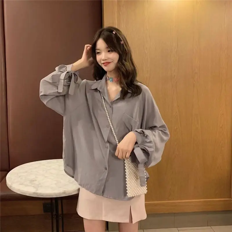 

Shirt Fashion Women Korean Loose All-Match Lace Cardigan Lapel Solid Color Comfortable Harajuku Sweet Top Shirt