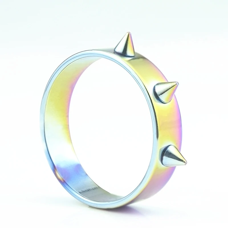 

36pcs/lot Titanium steel Rings Defensive Punk Spike Rivet Cone Coyotes Multicolor Ring 5mm Wedding Jewelry Wholesale