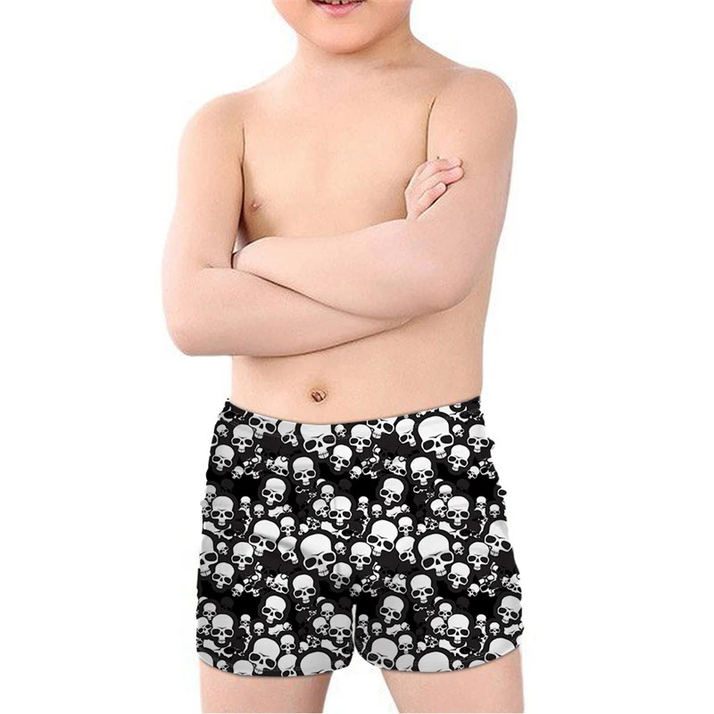 

Cartoon Skull Print Boys Summer Swimming Trunks Shorts Bathing Beachwear for Kids Breathable Children Swimsuits Sports Swim Suit