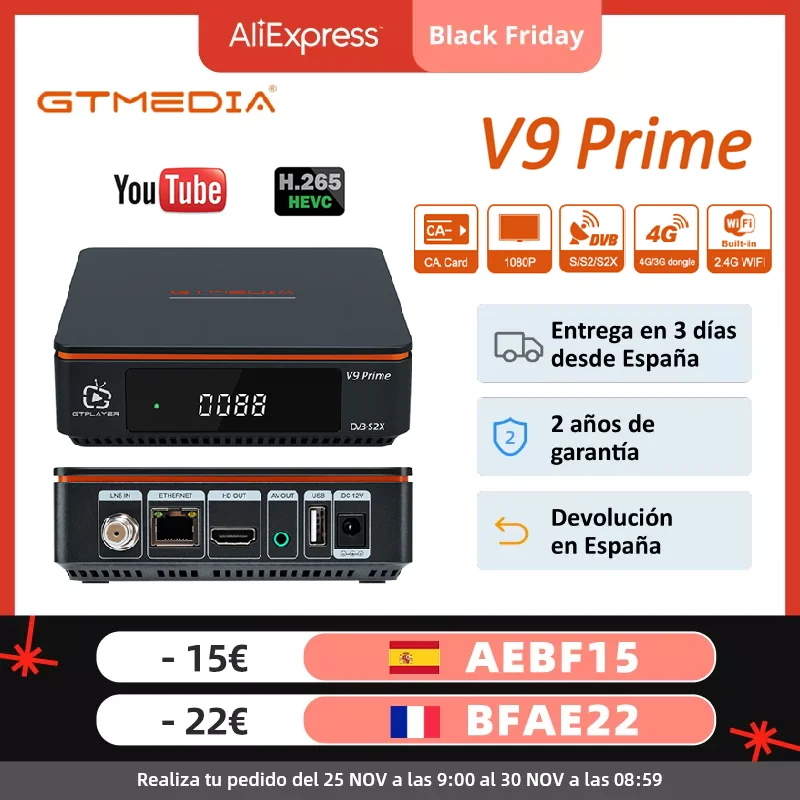 

Спутниковый ресивер GTMEDIA V9 Prime 4K, обновленная ТВ-приставка GT V9, супер поддержка H.265 DVB-S2 Ccam, встроенный Wi-Fi, в наличии в Испании