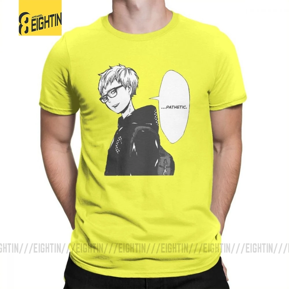 Футболки Haikyuu, футболки Tsukishima Kei, Классические летние футболки с коротким рукавом и круглым вырезом, хлопок, комиксы, футболки для мужчин, большие размеры - Цвет: Цвет: желтый