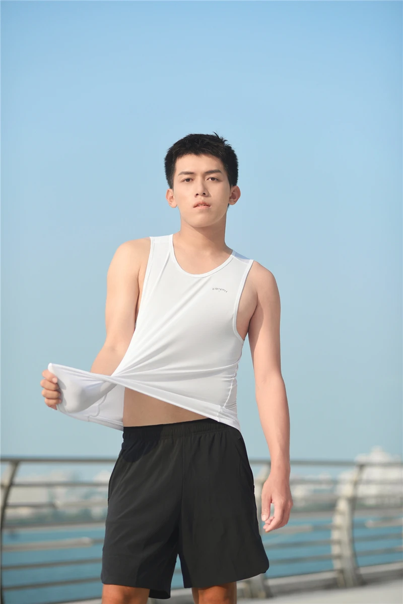 Мужской жилет для бега Zenph без рукавов с круглым вырезом уличный черный белый