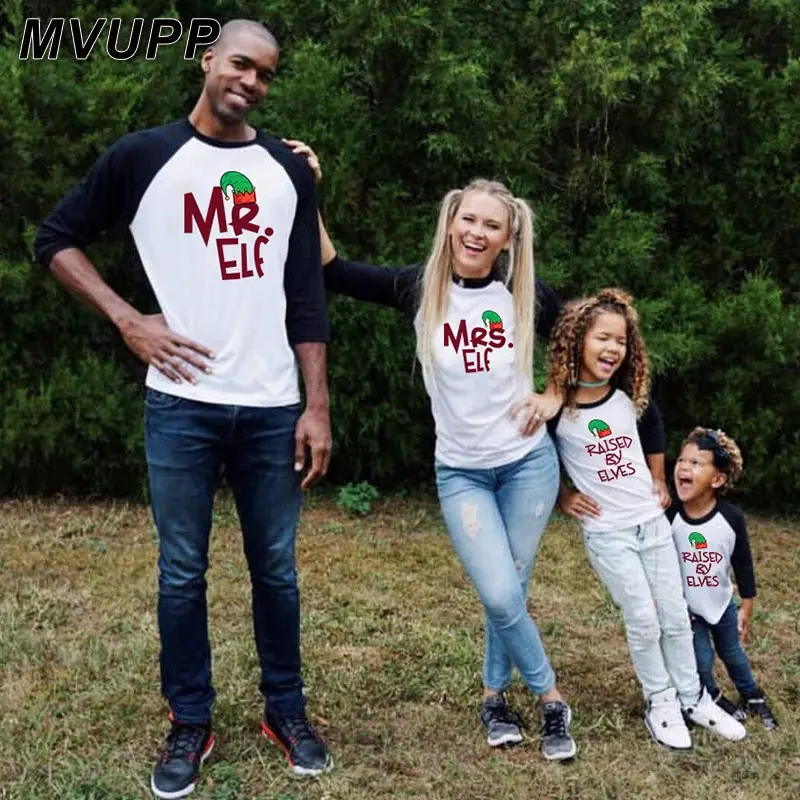 Одинаковые комплекты для семьи мистер эльф Папа мама и я длинная футболка
