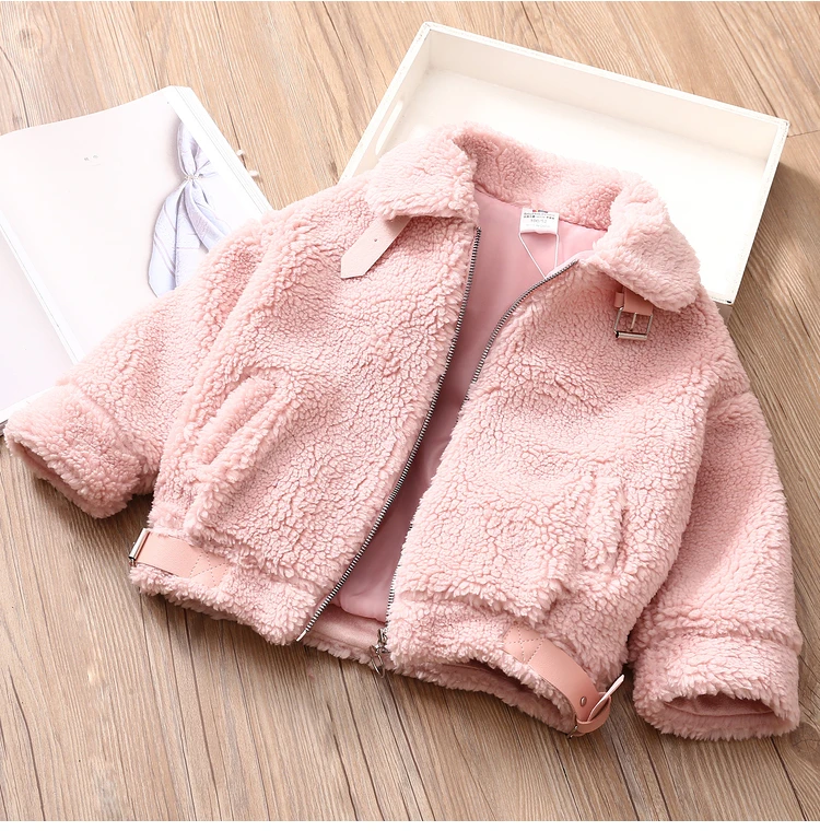 

2021 New Warm Winter Lamb Wool Coat for Girls Kids Plus Velvet Jackets for 2-8 Years Olds Thicken Fleece Pockets Coats