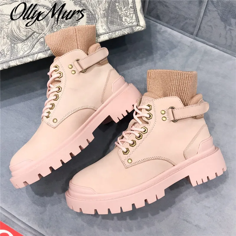 

Ollymurs Wool Short Socks Boots Women New Snow Buty Female Platform Botines Lace-Up Winter Shoes Woman Casual Warme Mujer