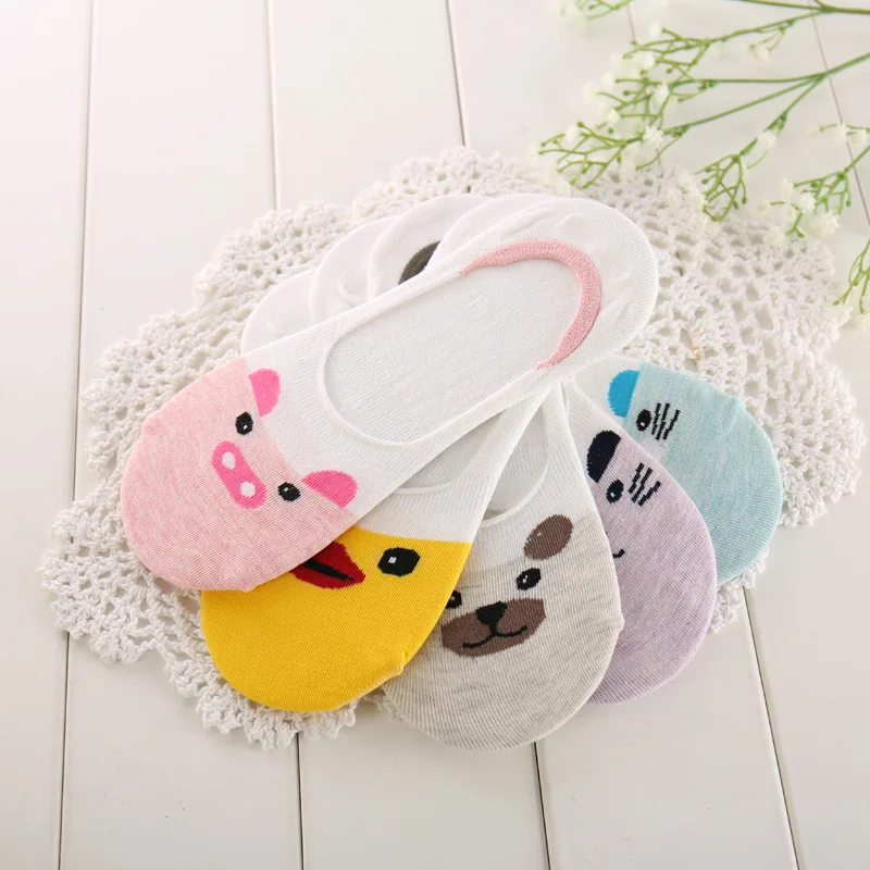 5 Pair 5 пар = 10 шт.; носки для детей с персонажами из мультфильмов для женщин Носки корень хлопковые незаметные носки с милыми животными ушками на капюшоне для девочек безбортные носки Harajuku дышащая Носки - Цвет: 5 Pair