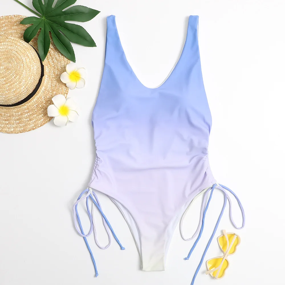 

2021 One-Piece Swimsuit Print Gradient Multicolour Tight-Fitting Lace-Up Backless European And American Sexy Sling