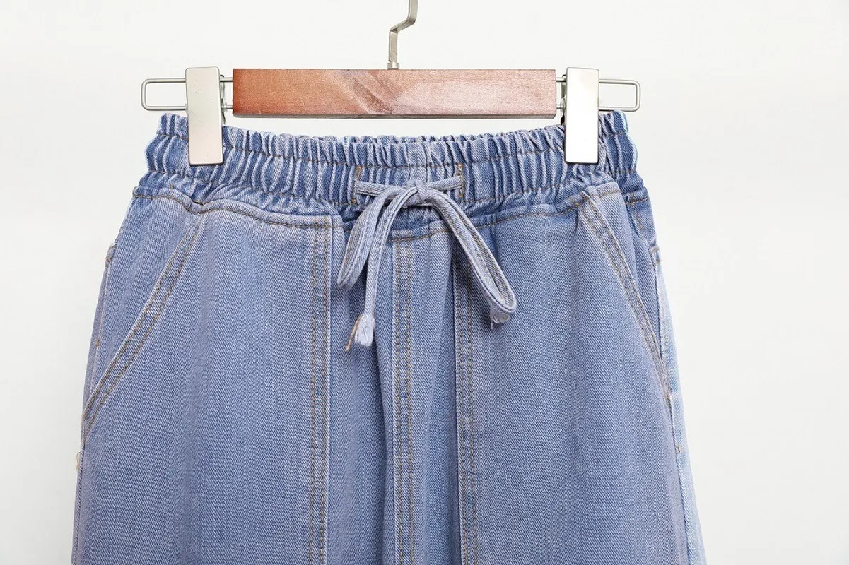 Джинсы женские Мешковатые с высокой талией на резинке шнуровке | Женская одежда