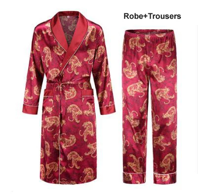 Robe set 8 Мужской банный халат, мужские атласные шарфы, пижама с принтом тигра, мужская летняя одежда, мужская атласная пижама, Свободная Домашняя одежда - Цвет: Robe set 8