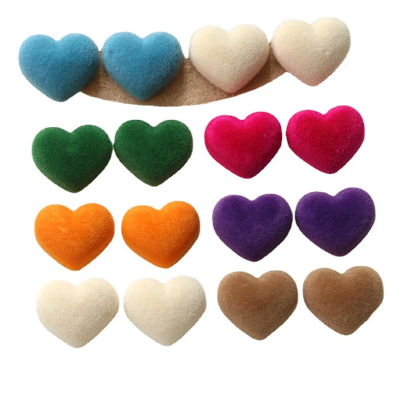 

Winter Wool Felt Velvet Style Flatback Heart Acrylic Resin Cabochons Cameo Fit Fashion Earring Garment Charm DIY 17*20mm 60pcs