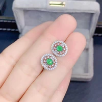 natural emerald earrings 925 silver two color electroplating process cute style small fresh bow style