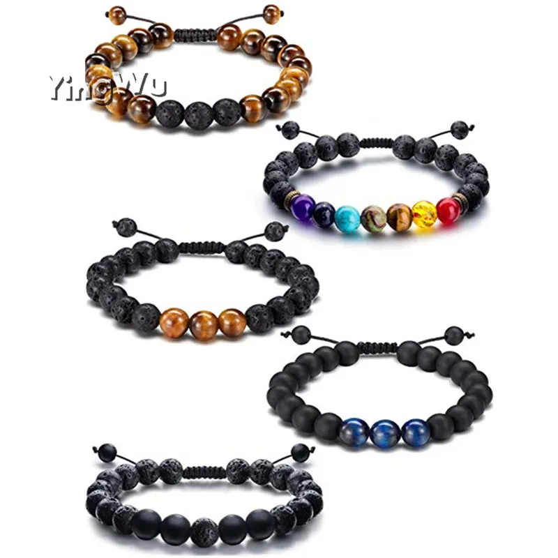 

Yingwu Wholesale 5pcs Bracelet Women's Jewelry Men's Natural Stone Bead Bracelet Black 8mm Volcanic Stone Friendship Bracelet