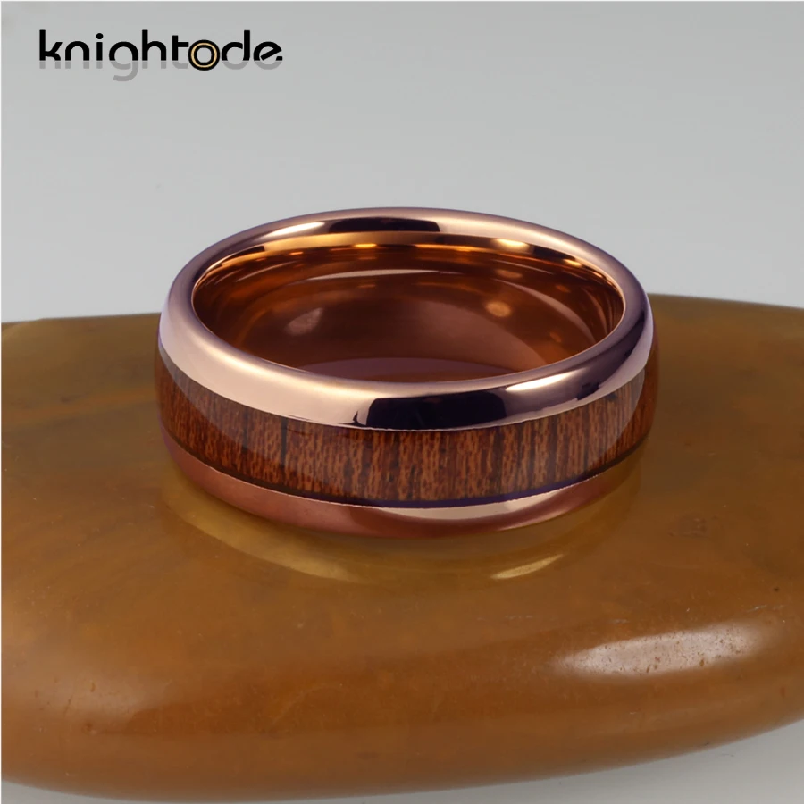 Мужское кольцо из карбида вольфрама розового золота Koa с деревянной инкрустацией