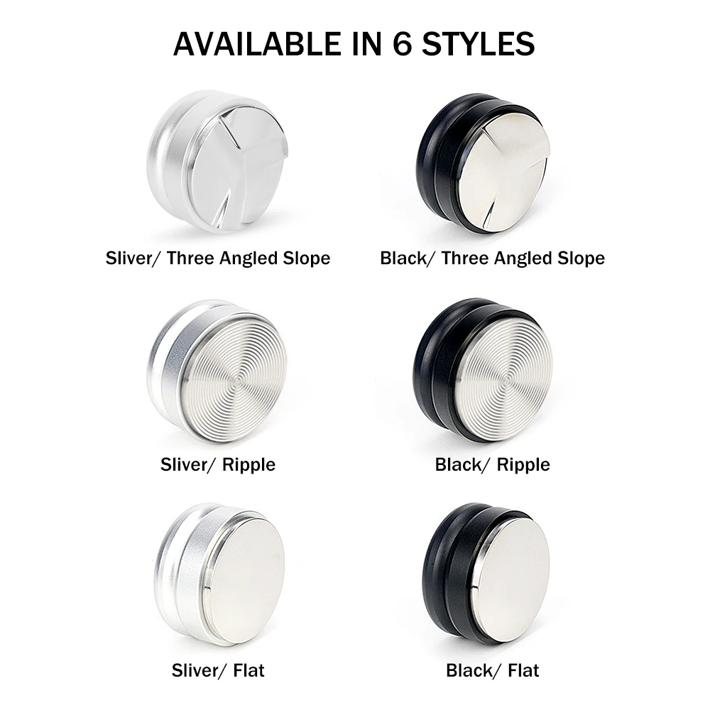 

Coffee Powder Distributor Tamper Hammer Tools Stainless Steel 58mm Silver Black Color Flat Ripple Three Angled Slopes