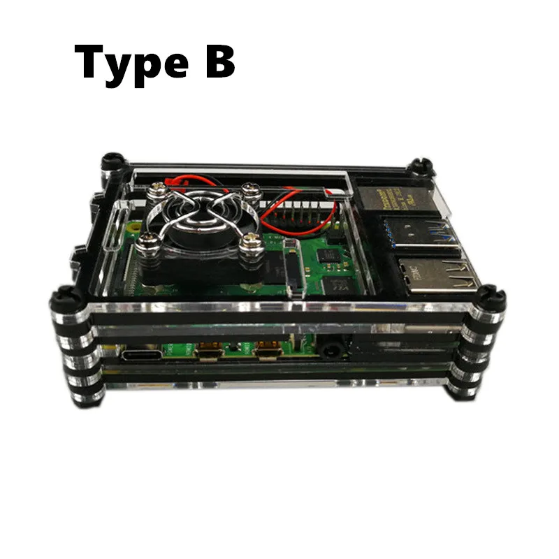 Акриловый Корпус для Raspberry Pi 4B новый 9-слойный 4 черный корпус + охлаждающий