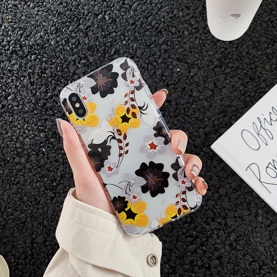 Роскошный прозрачный чехол для iphone x xr 7 8 plus 6 6s xs max Мягкий ТПУ красный желтый с