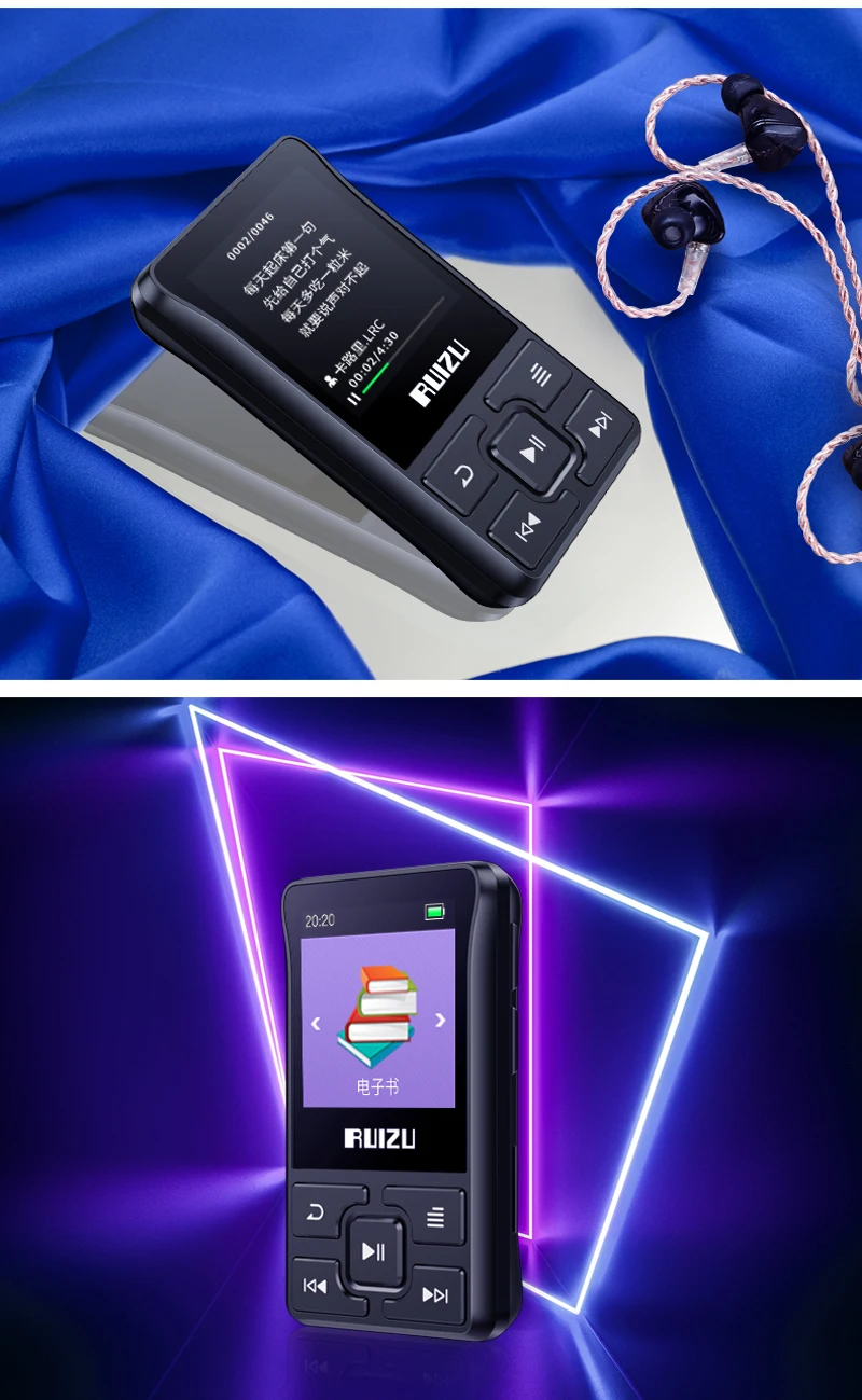 Новейший Спортивный Bluetooth MP3-плеер RUIZU X55, 8 ГБ, мини-клип с поддержкой экрана, FM, запись, электронная книга, часы, шагомер