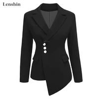 lenshin one piece jacket with pocket for women asymmetrical blazer fashion work wear office lady coat outwear