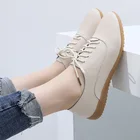 2021 г., весенние женские лоферы удобные туфли из натуральной кожи на плоской подошве женские мокасины из ткани Оксфорд рабочие туфли на шнуровке