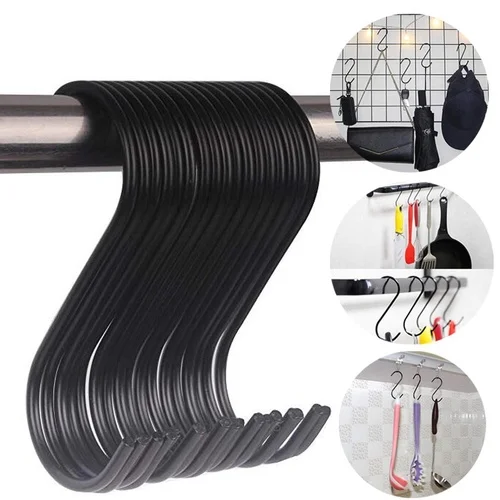 

3-Pack Black Round Heavy-Duty S Shaped Hooks Kitchen S Type Hooks home storage organizers accessories