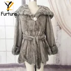 Женская куртка из шуба из натуральной норки натурального меха, с длинным рукавом и капюшоном, зимняя теплая приталенная куртка из толстое с поясом натурального меха норки