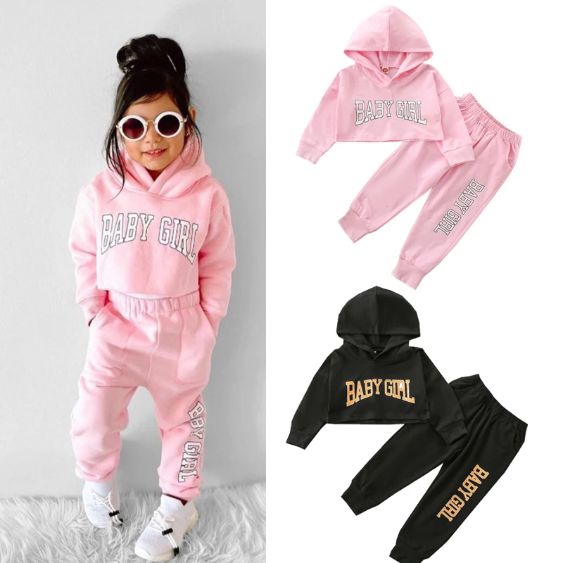 

1-6Y Infant Kids Girls 2pcs Clothes Sets Letter Printed Hooded Long Sleeve Tops Pants Autumn Outfits