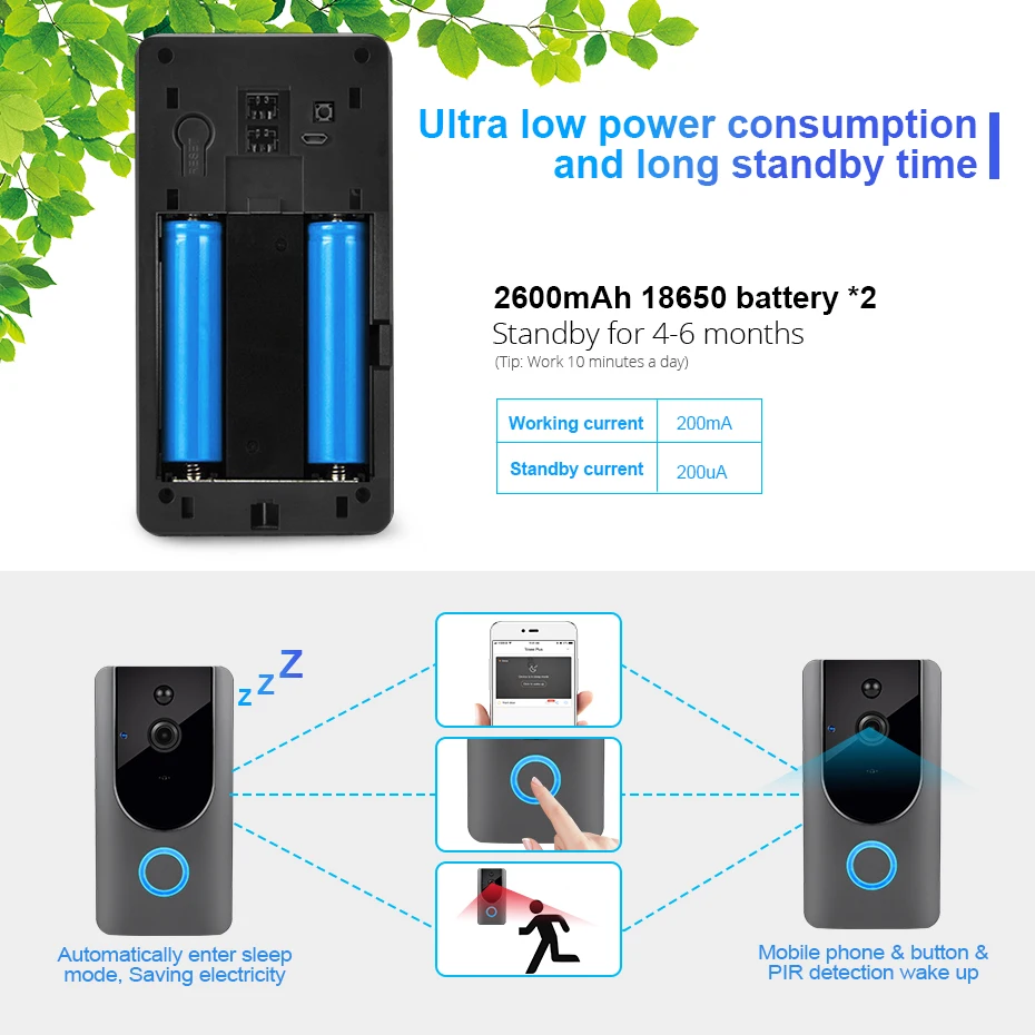 

FUERS WiFi Video Doorbell Smart Wireless Intercom Doorbell APP Remote Record Infrared Night Vision Camera With Battery Powered