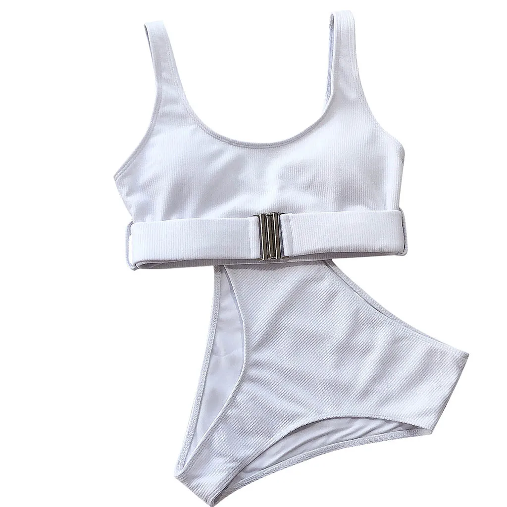 

Bikini 2021 Women Swimsuit Sexy Women Solid Buckle Bikini Push-up Padded High Waist Swimwear Swimsuit Set