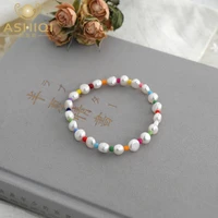 ashiqi natural freshwater pearl bracelet handmade candy color elastic charm bracelet for girl