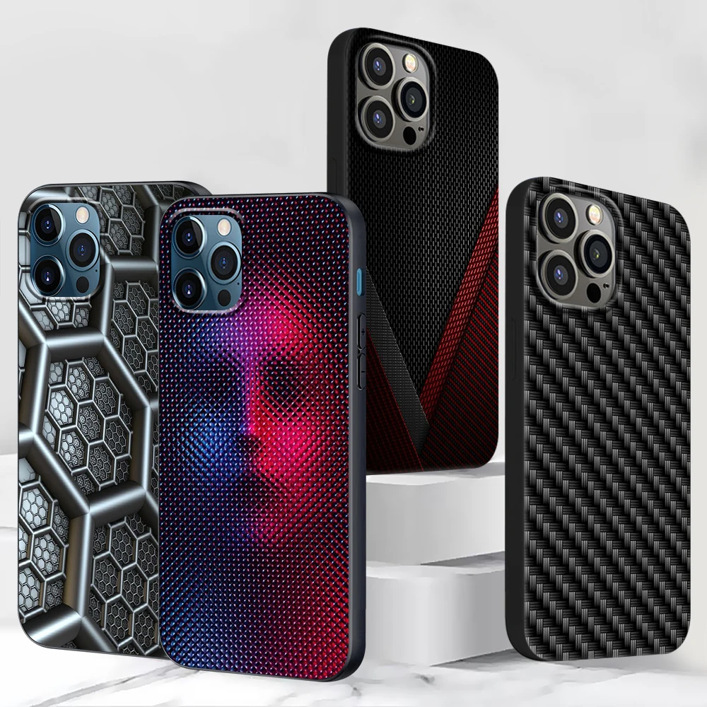 

Car Carbon Cibre Print Phone Case For iPhone 13 11 12 Pro Max Casing XR 7 8 + X 6 6S Plus XS 5 5s SE 2020 Black Soft Cover Shell