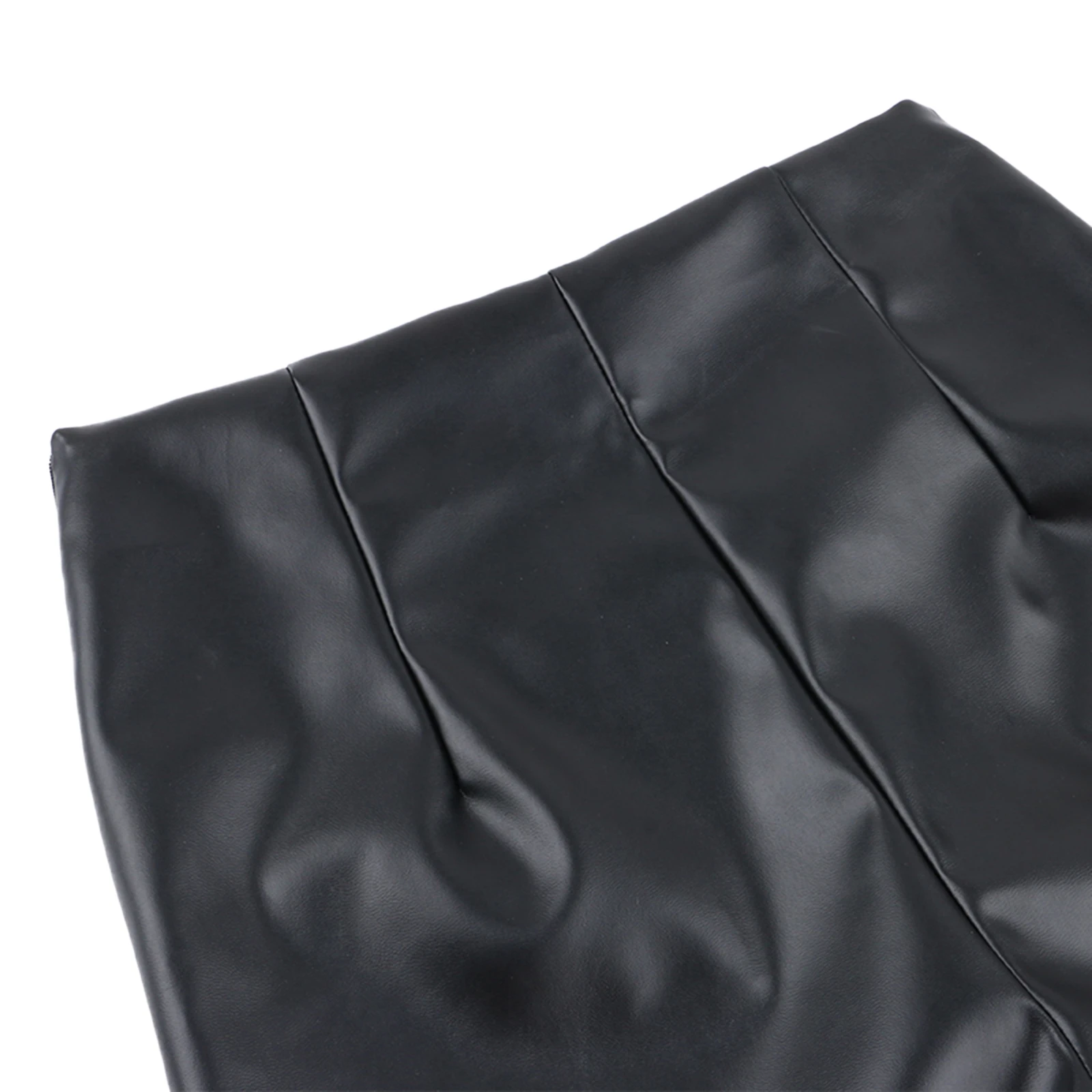

Imcute High Street Women PU Faux Leather Flare Pants Fashion Solid Color High Waist Split Hem Skinny Pants Trousers