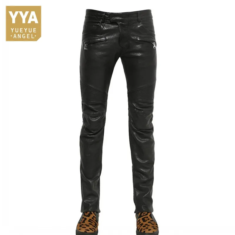 Модные высококачественные мужские брюки из искусственной кожи новинка 2021 прямые