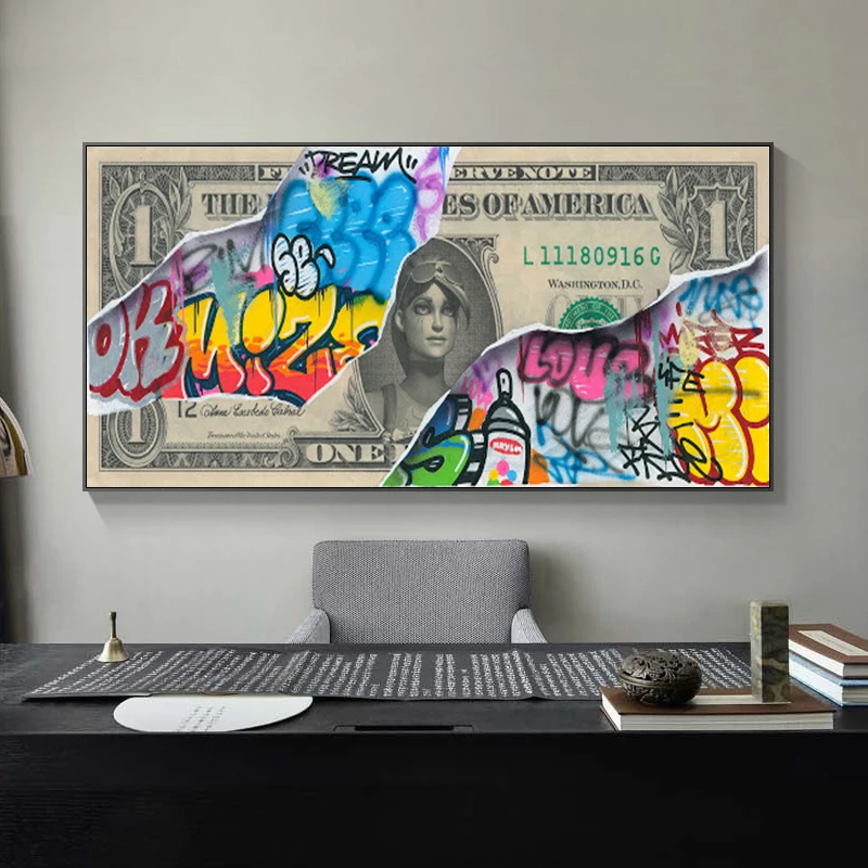 Современные граффити Художественная Картина на холсте с изображением доллара
