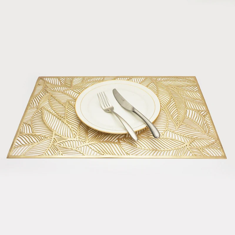 ПВХ с золотыми столовых листьев прямоугольник Западный коврик на стол бытовые